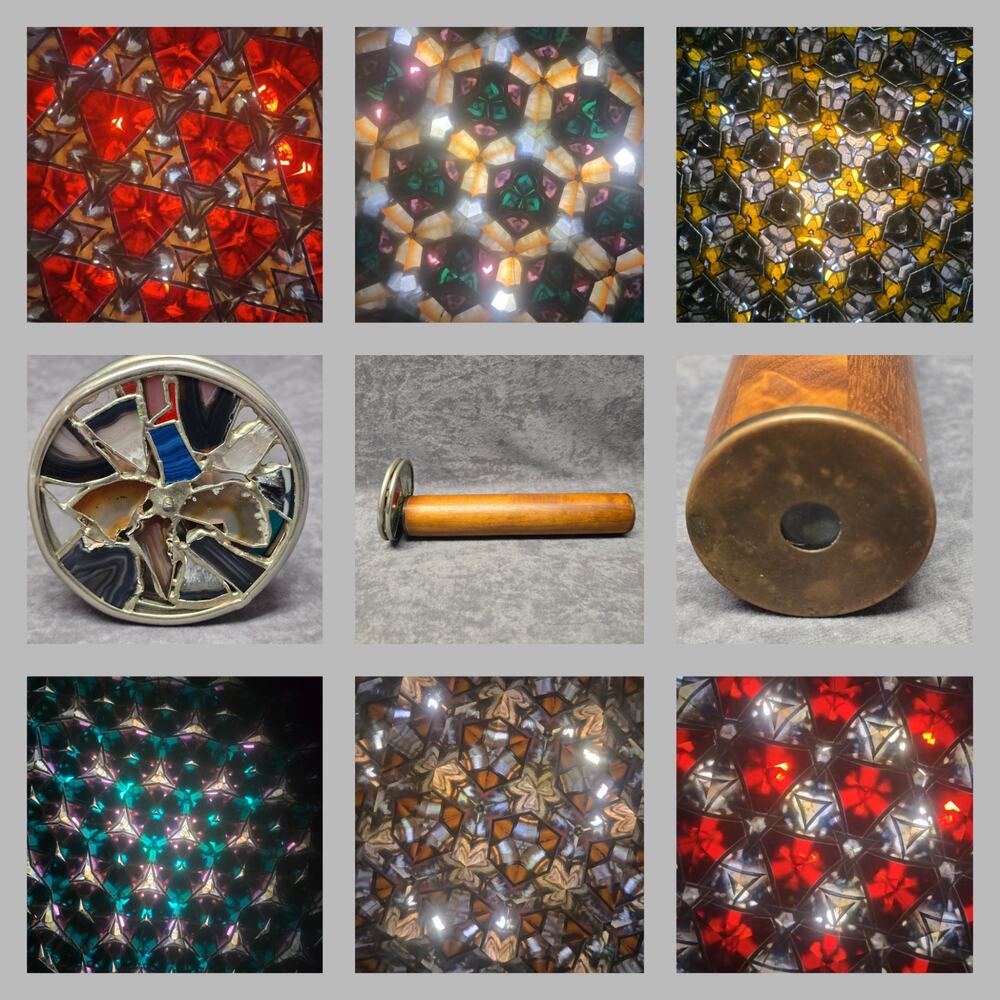 Vintage Handmade Double Disc Wheel Kaleidoscope Stained Glass Agate Stone 12"